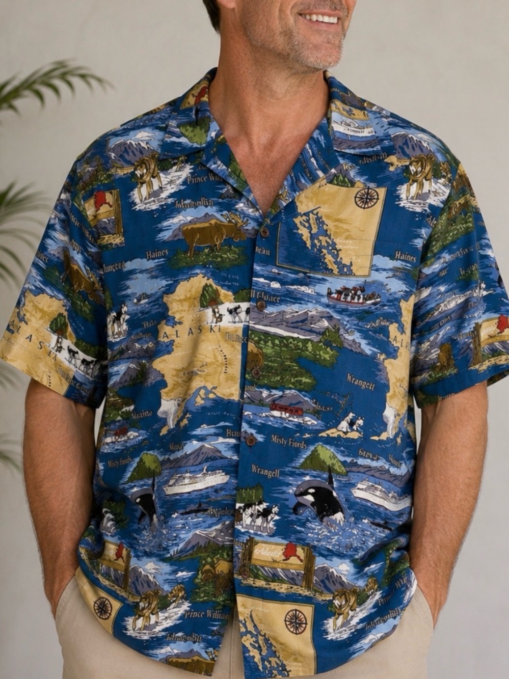 NWT David Carey Alaska Print Button Up Shirt 2X | Cruise Hawaiian Style